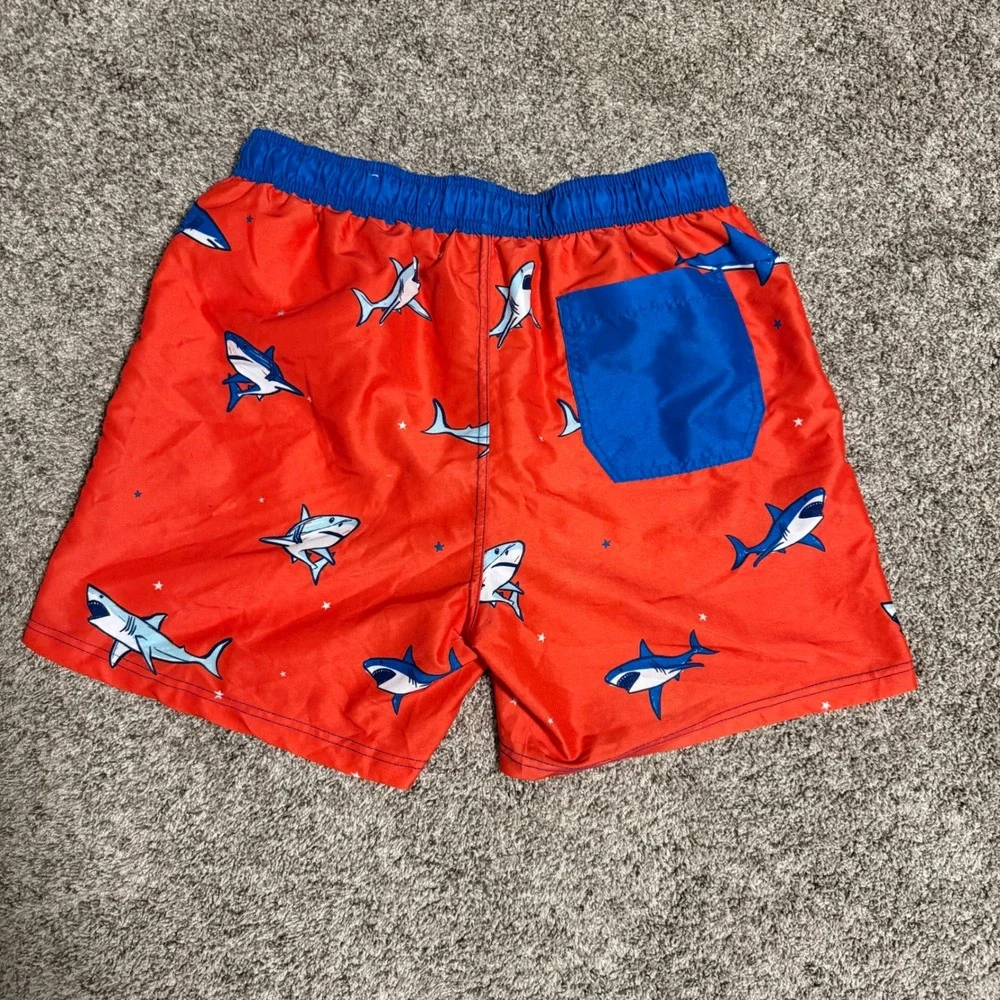 Old Navy Mens Shark Print Swim Trunks Red Blue Mesh Lined Size M 32-34